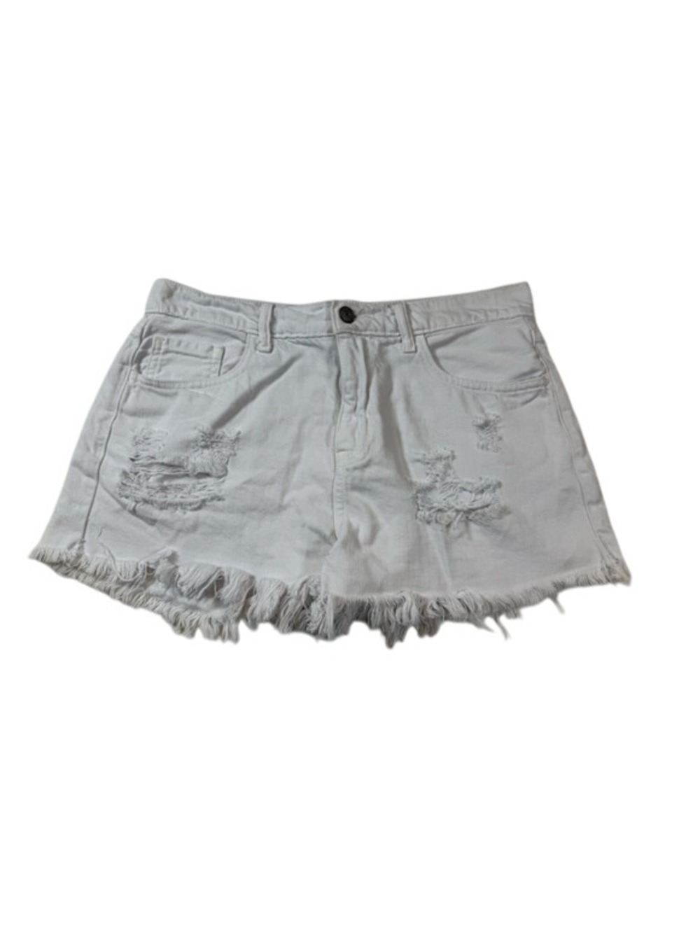 Cello Womens White Distressed Denim Shorts Size L Raw Hem Summer Style (bin N)
